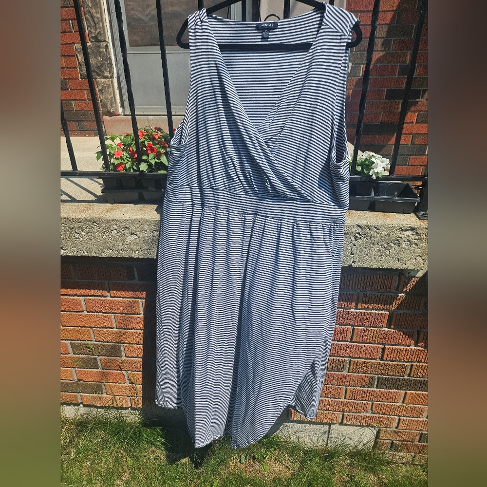 Lands' End Navy and White Faux Wrap Maxi Dress